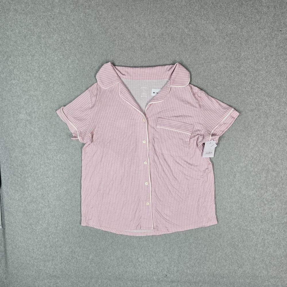 Auden Women Sleepwear M Pink Striped Cloud Knit Pajama Top Short Sleeve NWT